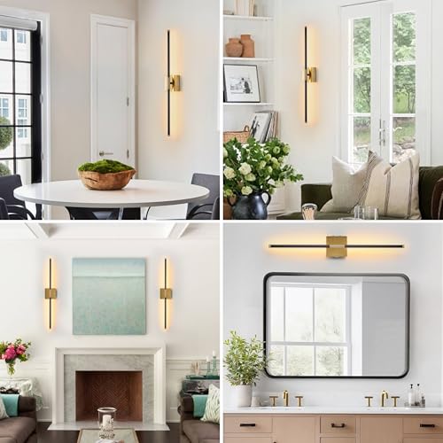 Image of 15800 mAh Battery Operated Wall Sconces with Remote Control Dimmable Wall Sconces Set of Two 3000K LED Brass Gold and Black Wireless Wall Light Battery Powered Cordless Rechargeable Sconces Decor