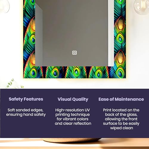 Image of NEVEX 18x24 Inch Smart LED Mirror - Rectangular Glass with UV Print Design, Touch Sensor & 3 Light Modes (Warm White, Cool White & Natural White)