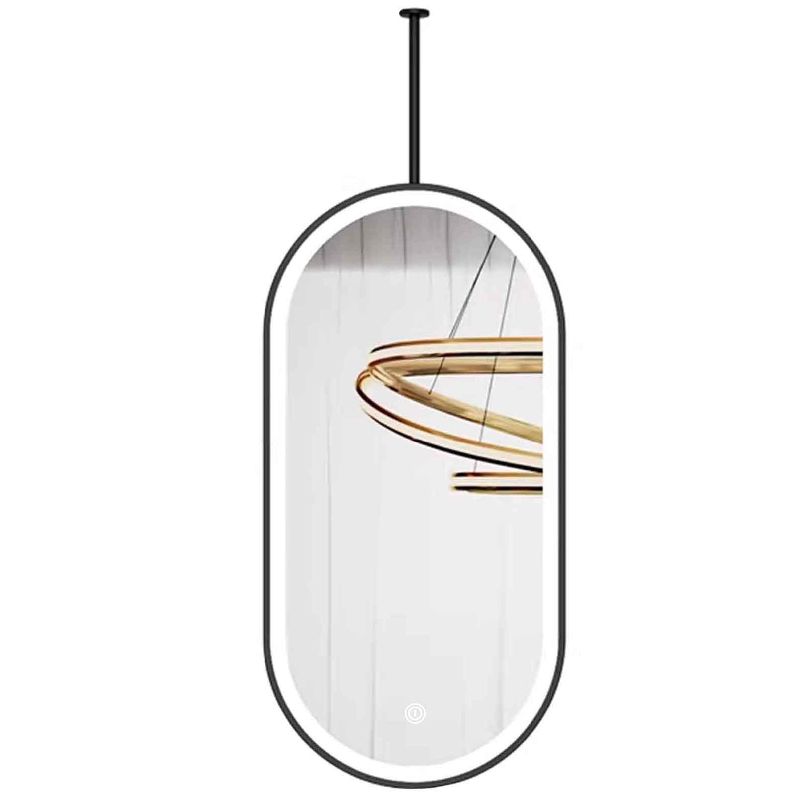 FGXHHS Oval Ceiling Hanging Mirror, Black Metal Frame Mirrors for Bathroom Vanity 3 Colors Dimmable Vertical Mounted Wall Mirror(40cmx80cm)