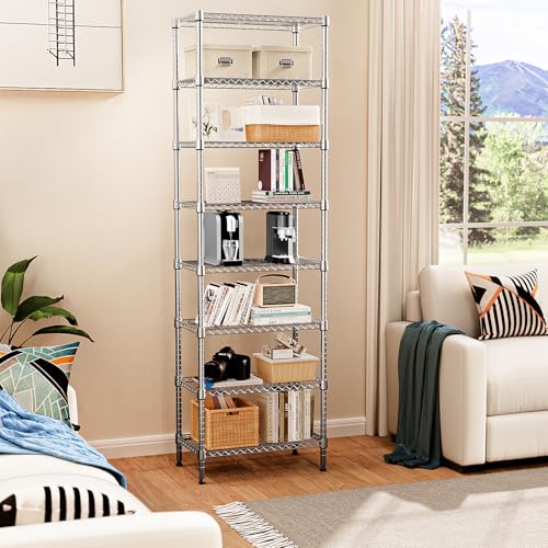 Image of M MZG 8 Tier 2000 lbs Storage Rack Metal Wire Shelving Unit, Storage Standing Shelf Organizer for Laundry Bathroom Kitchen Pantry Closet Garage Utility Room, Chrome 13.8 inch D x 23.6 inch W x 79.5 inch H