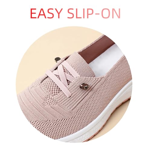 Women's Slip On Sneakers Lightweight Breathable Mesh Knitted Woven Walking Shoes Low Top Wide Width Non-Slip Tennis Shoes2