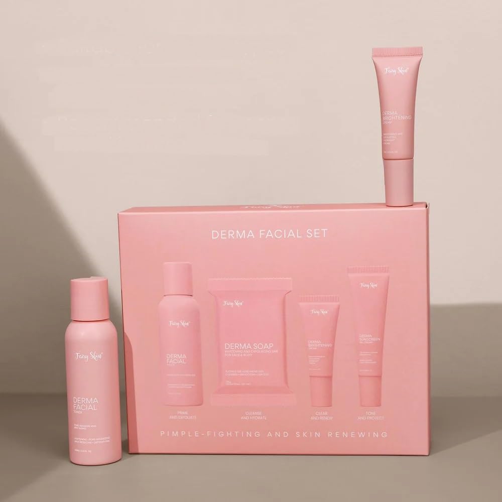 Fairy Skin Derma Facial Set. Super Bright Sunscreen Blue Light Protection, For Even Toned & Glowing Skin, For All Skin Types.