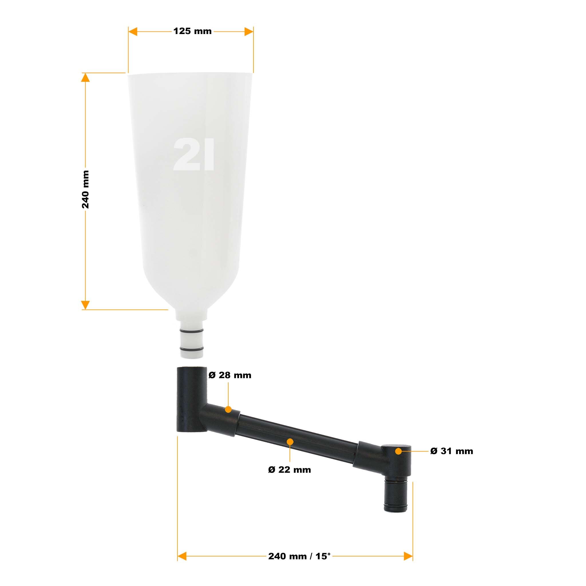 XPOtool Kit de Trémie de remplissage d’huile 8 pièces - avec Entonnoir, Bras rallonge et 6 adaptateurs M32, M35, M37, M42, 2 avec baïonnette - Remplissage moteur automobile