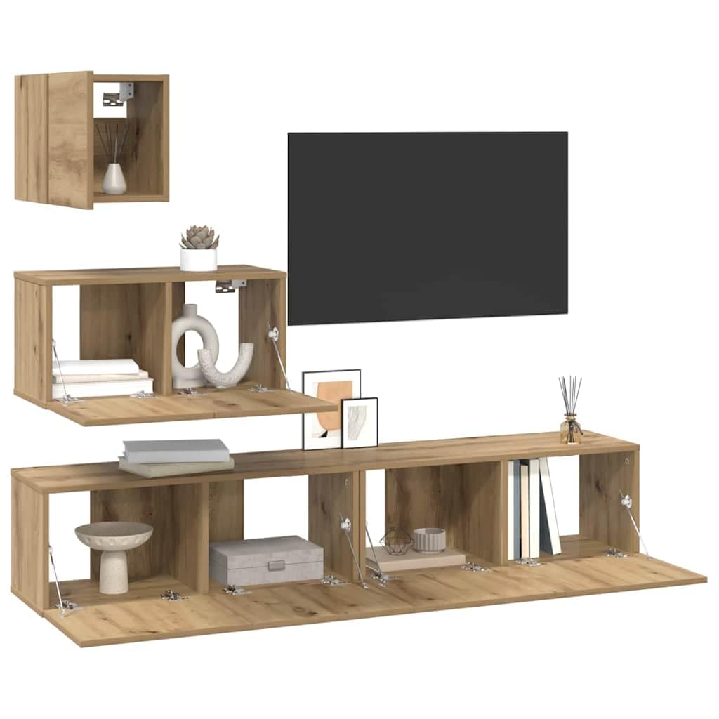 Set di mobili per TV da parete, 4 pezzi, effetto rovere Artisan