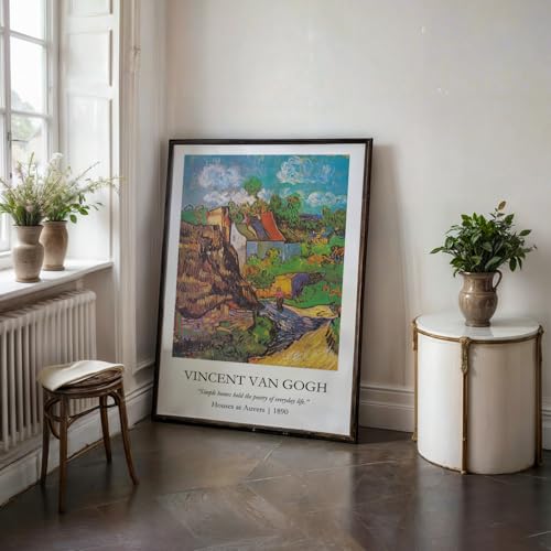 Image of Waltractive Vincent Van Gogh Paintings Framed Poster with Beautiful Quotes - Available in 33x22 and 48x33 CM - Classic Art Poster with sleek Black Frame - Elegant Home and Office Decor (Houses at Auvers, 13x19 Inch, Framed)