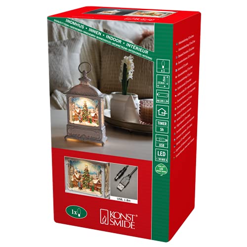 Konstsmide LED Wasserlaterne, weiß, Weihnachtsmarkt, mit an/aus Schalter, 5h Timer, 1 warm weiße Diode, batteriebetrieben & USB, Innen, 0, 1W, Batterie: 3 x AA 1, 5V (exkl.) - 4270-200
