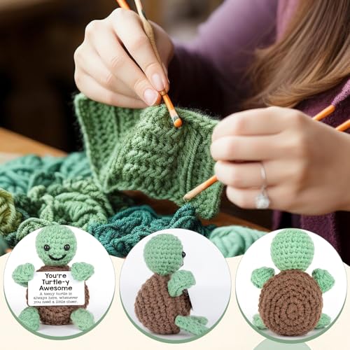 Image of Handmade Crochet Turtle Present | Emotional Positive Desk Decor with Message Card for Friend, Sister, Girls, Daughter, Coworker | Thoughtful Keepsake for Any Occasion