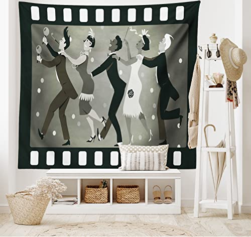 Lunarable Retro Tapestry King Size, Old Fashioned People At A Party In Vintage 1920S Fashion Dancing Theatrical Film Design, Wall Hanging Bedspread Bed Cover Wall Decor, King Size, Taupe #TOP1