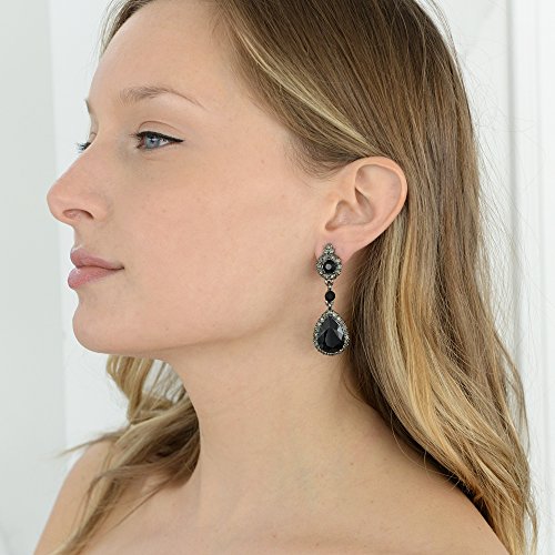 Mariell Black Crystal Teardrop Dangle Clip-On Earrings, Jewlery for Brides, Bridesmaids, Prom and Wedding4