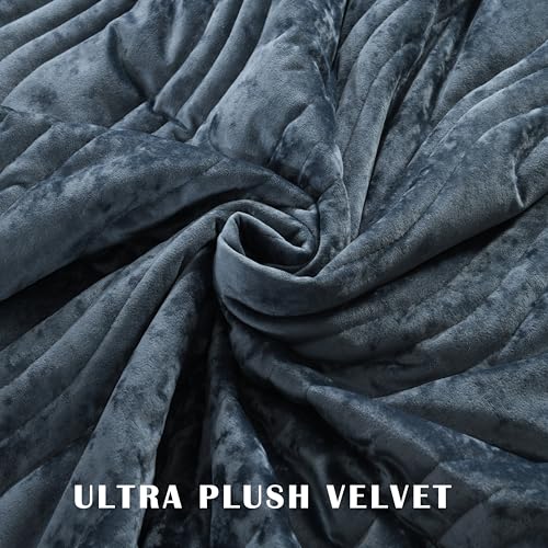 Image of Velvet Oversized King Quilt Set, California King Comforter Set Stormy Blue Bedding Set (118 inch*118 inch) with 2 Pillow Shams, Luxurious Quilt Set,All-Season 3 Pieces