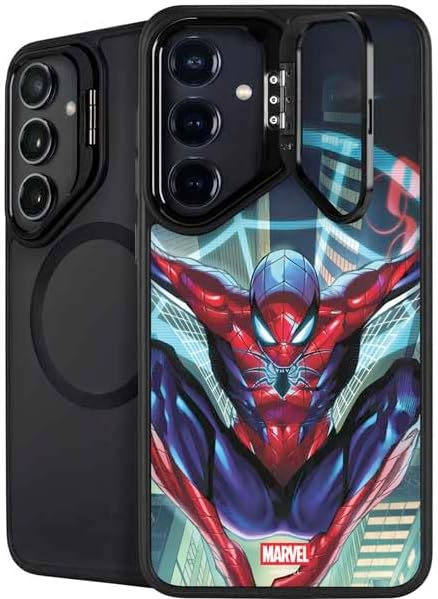 Skinit Kickstand Phone Case Compatible with Galaxy S24 FE - Officially Licensed Marvel Spiderman Group Wall Design