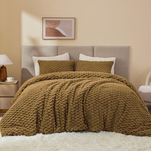 Image of BEDELITE Fluffy King Size Comforter Set - Brown Fleece Soft Comforter for King Size Bed, Luxury Warm Bedding Set for Winter, Fuzzy Bed Set 3 Pieces (1 Comforter, 2 Pillowcases)