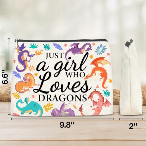 YLKJSTYS Dragon Gifts for Women, with Zipper Travel Makeup Bag Organizer, Gifts for Daughters, Sisters, Besties, Friends, Birthday Christmas Gift for Women, Just A Girl Who Loves Dragons Makeup Bag