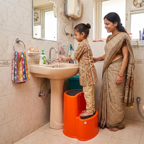 Image of Multipurpose Step Stool with Anti-Skid Surface for Home, Kitchen & Office | Premium Plastic Ladder Stool | 220 kg Hight Weight Load Capacity | 60 x 47 x 51.5 cm  (Mango Orange)