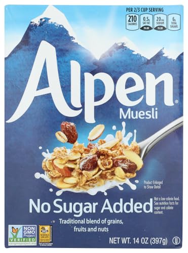Alpen Muesli Cereal No Sugar Added, 3 Pack of 14 Ounce Boxes