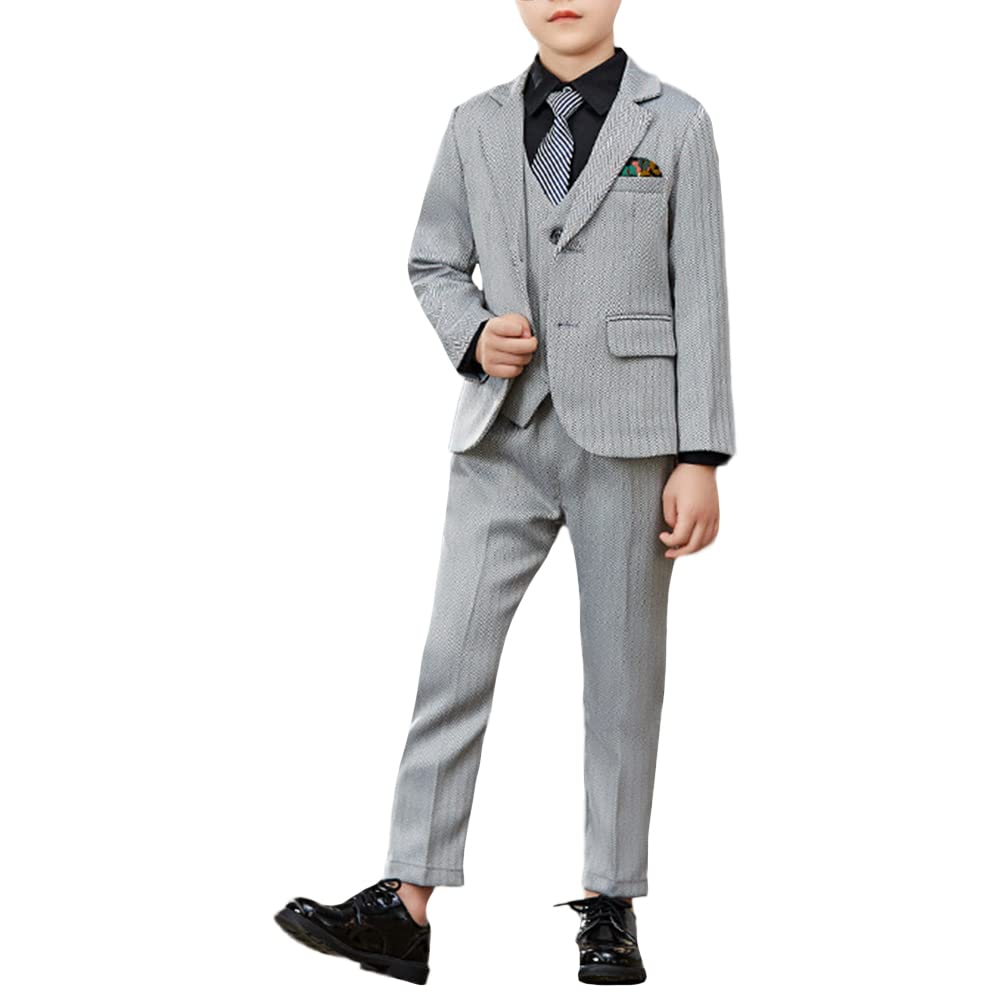 GUOCU Ropa Ninos,Traje de Boda para Niño Caballero Esmoquin Traje Formal de Ceremonia Graduación Bautizo Trajes de Ajustado Chicos Conjunto de Camisa Chaqueta Chaleco Pantalón Pajarita/Corbata