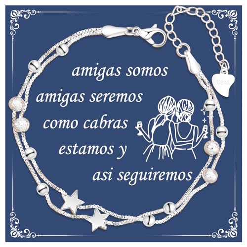 CheersLife Regalos Amigas Originales, Estrella Pulsera Plata Mujer