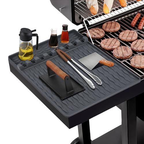 Silicone Griddle Tools Mat for Blackstone, Large Heat Resistant Spatula Silicone Grill Mat with Drip Pad for Blackstone Griddle Accessories (Grey - 1Pcs)