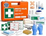 Valigetta di primo soccorso – DIN 13157:2021 secondo gli standard attuali – con supporto a parete, adesivo – kit di pronto soccorso testato
