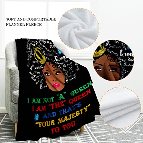 Jekeno African American Black Girl Lady Blanket I AM The Queen Print Gifts for Women Kids Girls Female Friends Home Bedroom Living Room Decor Soft Cozy Plush Throw Blankets Black 50"x60"
