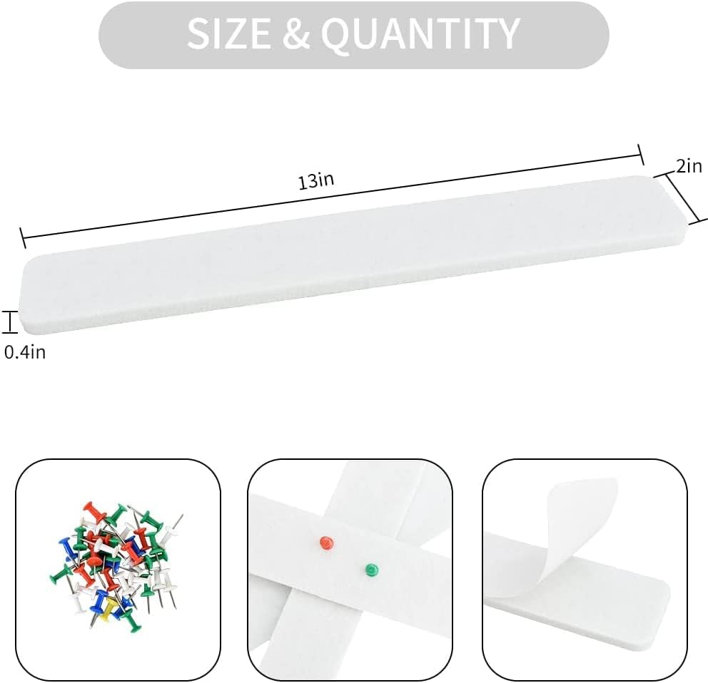 Miniatura 2 de 8 tiras de barra de corcho blanco con 50 alfileres y notas adhesivas, tiras autoadhesivas para tablón de anuncios que no dañan la pared, tablero de