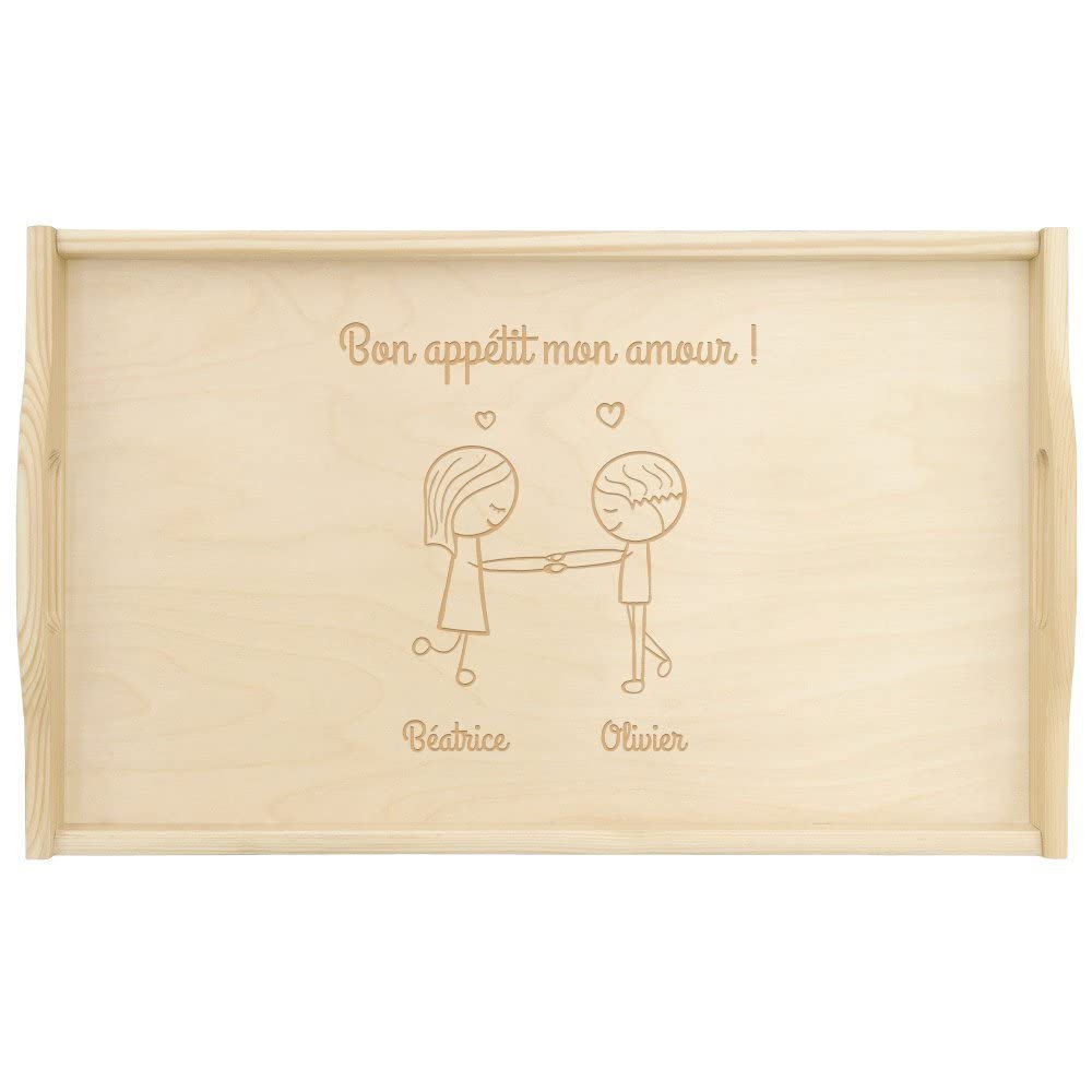 Maverton Table Pliante personnalisée de lit - Tablette au Petit déjeuner pour Parents - Table gravée en Bois de pin - Cadeau pour l’Anniversaire de Mariage pour Couples - Bon appétit