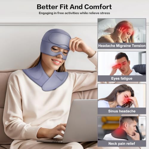 Image of 3 in 1 Migraine Relief Cap Neck Ice Pack Wrap Gel and Ice Eye Masks, Detachable Ice Caps with Eyes Masks, Hot and Cold Therapy for Relief of Headaches, Stiff Neck and Eye Fatigue (Light Grey)