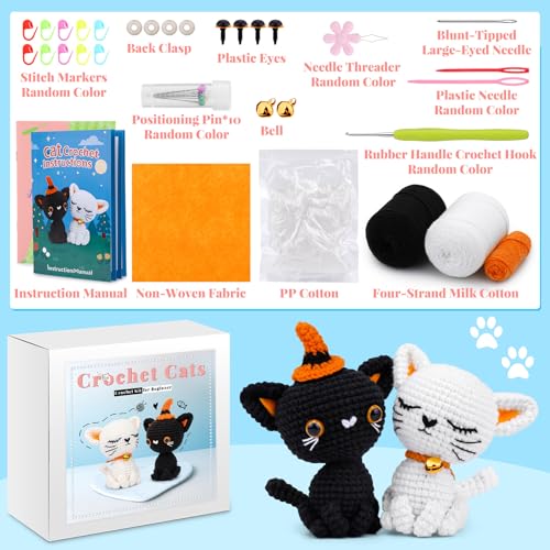 Image of Pnytty 2Pcs Cat Crochet Starters Kits for Adult, Crochet Kit for Beginners