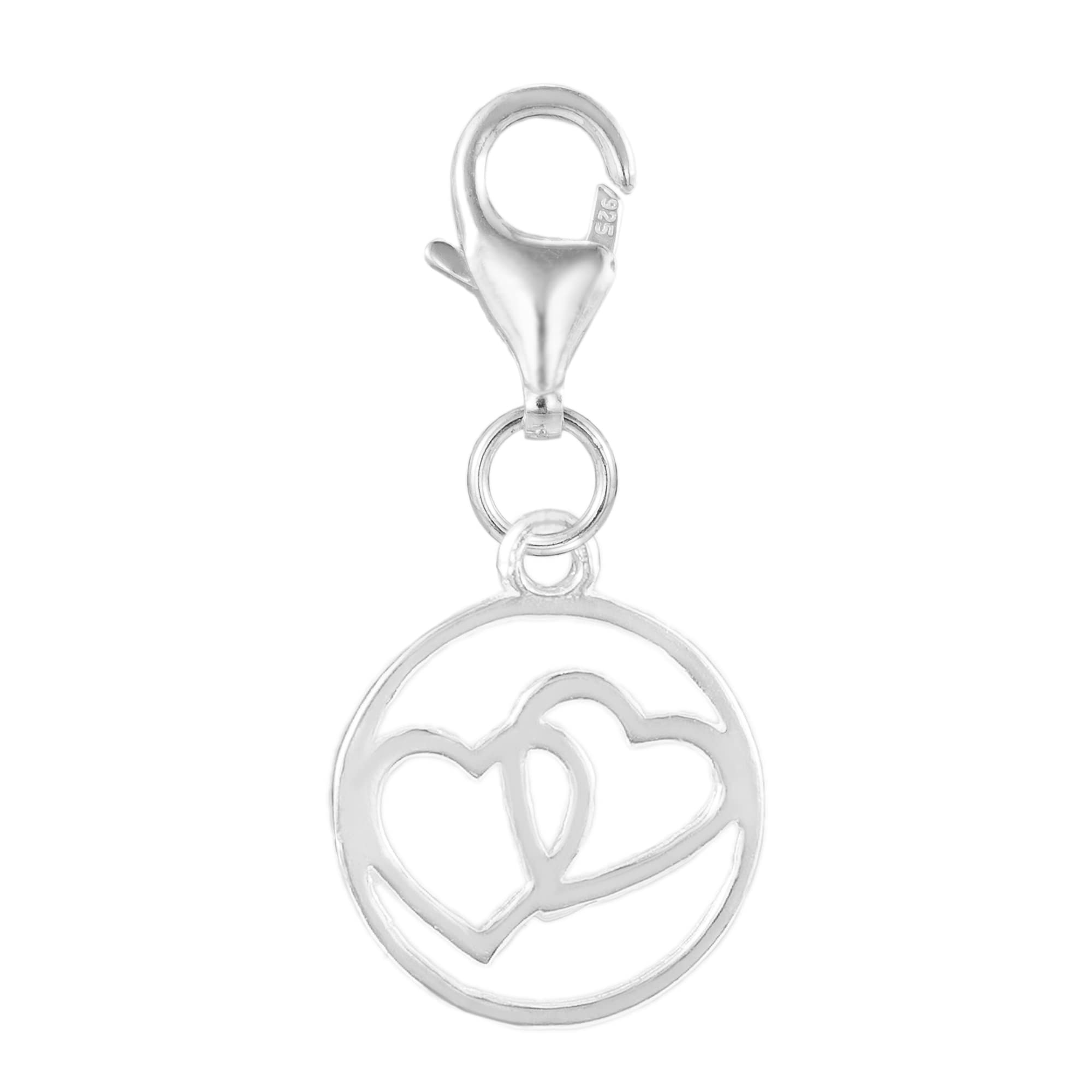 BBDMind925 Sterling Silver Double Heart Clip On Charm Lobster Clasp for Bracelet Necklace