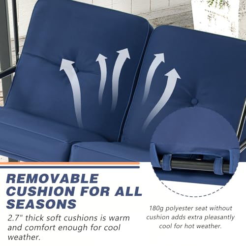 Image of U-MAX 2 Seat Outdoor Patio Swing Chair for Adults, Porch Swings with Adjustable Canopy, Outside Swing Bench with Removable Cushion, Suitable for Backyard, Garden, Yard, Poolside, Balcony (Blue)