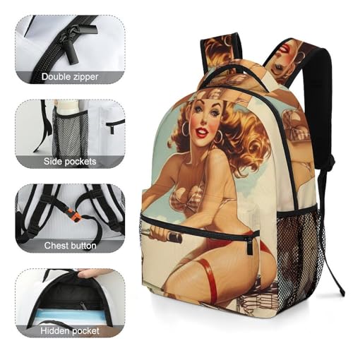 Vintage Pin-up Funny Backpack Casual Daypack Lightweight Shoulders Bag for Men Women Cute Print4