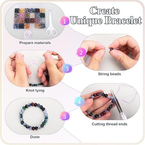 Image of XSEINO About 1200+ pcs 6mm Glass Beads Bracelet Making Kit, 24 Assorted Black and White Bi-Color Fusion Series Crystal Beads for Jewelry Making, DIY Crafts, Friendship Bracelets