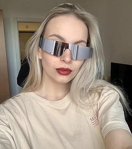 NULOOQ Y2K Rimless Futuristic Wrap Around Sunglasses Women Men, Trendy Cyberpunk Visor Sunglasses Monoblock Cyclops Shades2