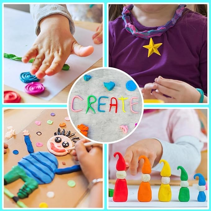 Image of Eclet (Pack of 24) Air Dry Clay, Colorful Children Soft Clay, Creative Art Crafts, Gifts for Kids-Multi Color. Non-Toxic Modeling Magic Fluffy Foam Bouncing Clay Putty Kit for Kids with Tools (24)