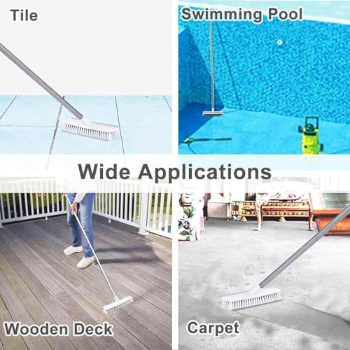 Image of Premium Heavy-Duty Floor Scrub Brush with Squeegee - Stainless Steel Handle & Nylon Bristles for Tile, Bathroom, and Hard Surface Cleaning