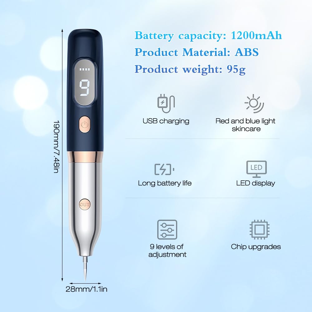 KUWUNG Skin Tag Removal Pen,Professional Mole Removal Pen,Skin Tag Removal Kit with 9 Modes & LCD Display,Portable USB Rechargeable Mole Remover Pen with Replaceable Needles for Mole Wart Dark Spot - Image 2
