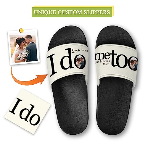 Personalized Slippers Sandals Custom House Sandals with Photo Name Date Design, Customized Slip-On Flip Flops Casual Slides for Women Men, Quick Drying Shower Shoes for Couples Weddings Anniversary2