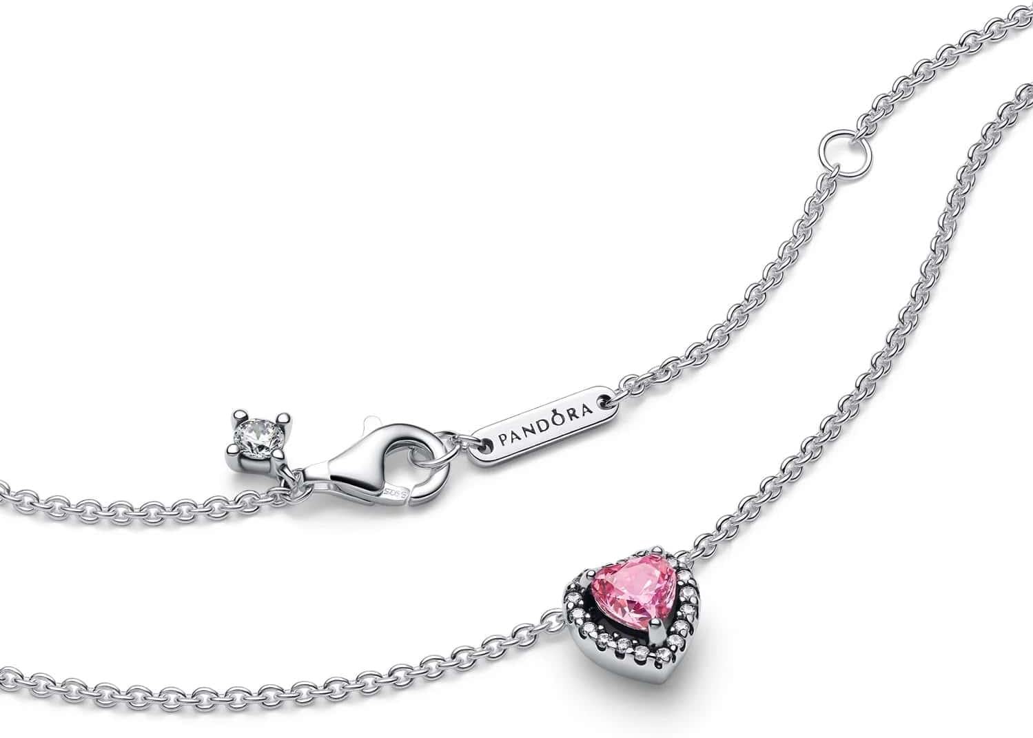 PANDORA 398425C02-45 Damen-Halskette Erhabenes Herz Pink 398425C02