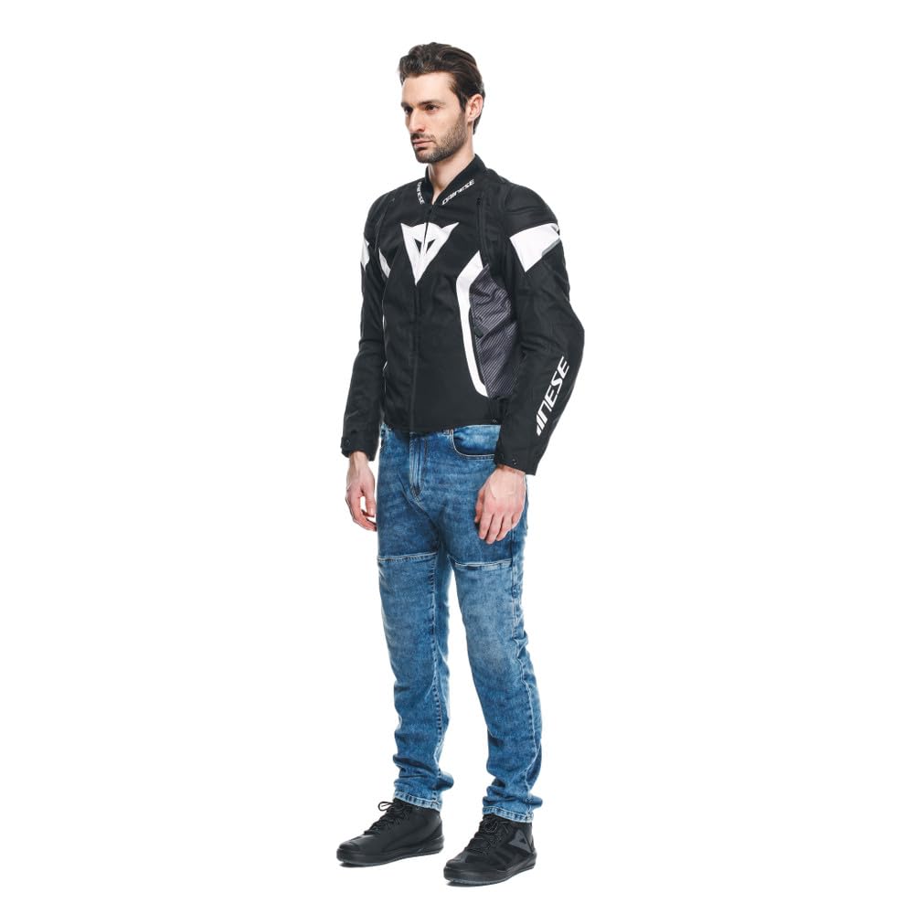 Dainese - Avro 5 Tex Jacket, Veste Moto en Tissu, avec Protections aux épaules, Noir/Blanc/Noir, 52 | Étanche