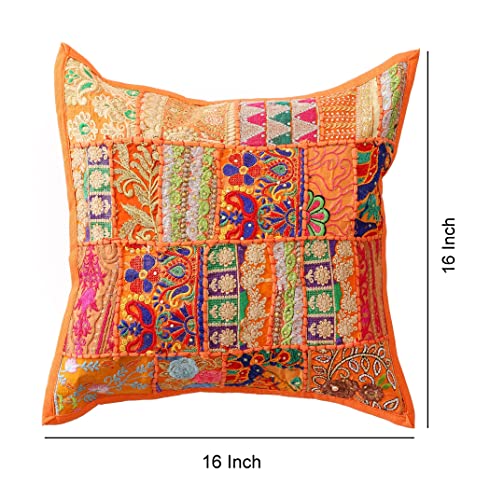 Image of Ravaiyaa - Attitude is everything Set Of 2 PC Home Sofa Decor Cotton Cushion Cover, Handmade Khambadiya Patchwork Pillow Case, Embroidery Cushions