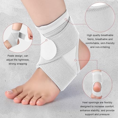 Image of Honoson 2 Pcs Ankle Brace Kid Ankle Support Youth Neoprene Lace up Compression Sleeve Foot Brace Stabilizer with Adjustable Strap for Sport Sprained Plantar Fasciitis Achilles Tendonitis(White,M)