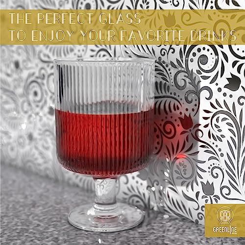 Greenline Goods Stemmed Ripple Ribbed Drinking Glasses - 10 Oz Art Deco Set Of 4 Origami Style Modern Kitchen Glassware Set Unique Highball Ribbed Fluted Vintage Cups Weddings, Cocktails Or Modern Bar #TOP1