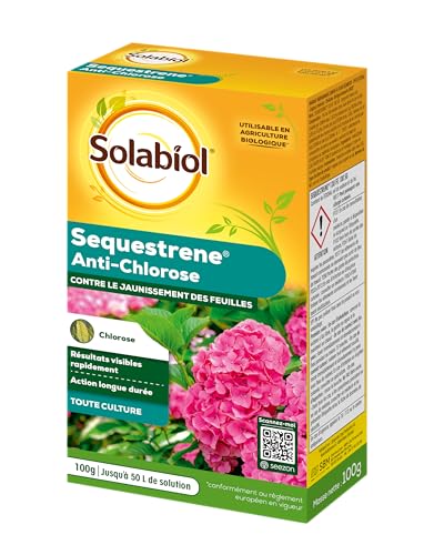 SOLABIOL Séquestrène Anti Chlorose - 100g - Jusqu'à 50L De Solution - Résultats Visibles Rapidement - Action Longue Durée - Pour Toutes Les Cultures - Utilisable En Agriculture Biologique SOSEQ01