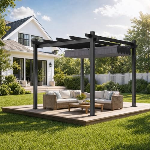 JUMMICO Aluminium Pergola 3x3 m mit Schiebedach, Gartenpavillon...
