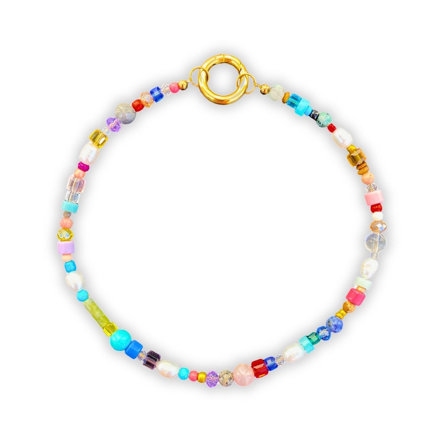 happymaker - Perlenkette Damen bunt und Perlenarmband Damen, Kette mit echten, Süßwasserperlen und Glasperlen, als Halskette oder Armband zu tragen, handmade in Deutschland