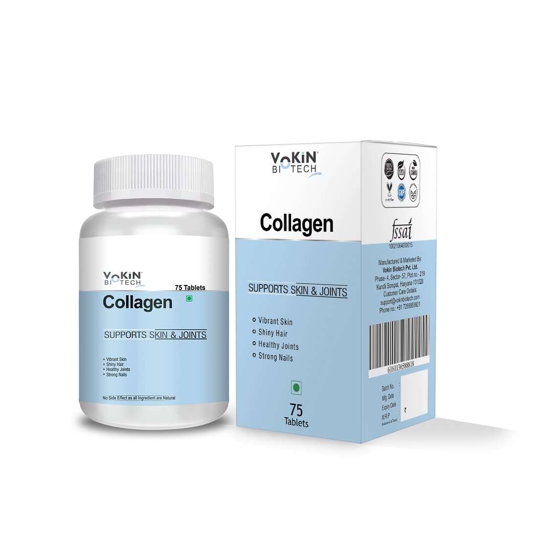 Vokin Biotech Collagen Complex Formulas Type 2 (For Skin & Joint support (75 Tablets)