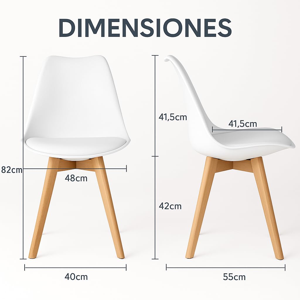 T-LoVendo Pack de 4 Sillas Comedor Nórdico, Sillas de Cocina Nórdicas con Patas de Madera Maciza de Haya y Asiento Acolchado y Tapizado, Respaldo Ergonómico