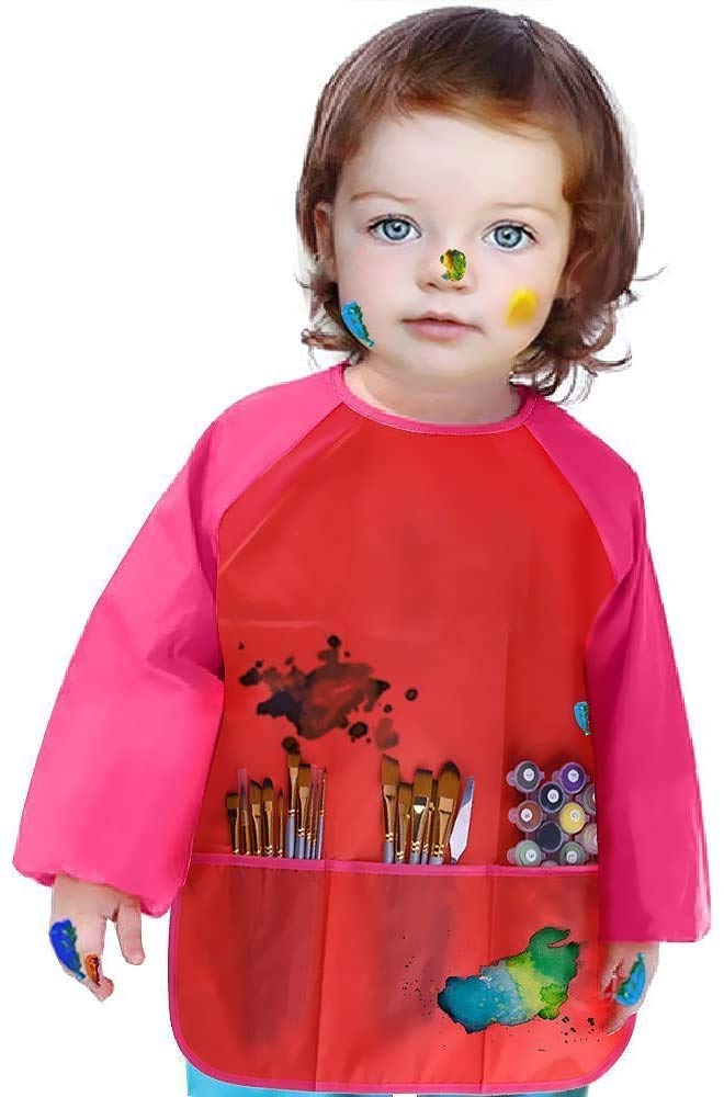 Amaza Tablier Peinture Enfant Imperméable 3-8 ans Manches Longues 3 Poches Fermeture Scratch