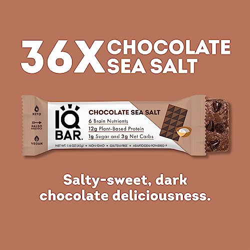Iqbar Brain And Body Keto Protein Bars - Chocolate Sea Salt Keto Bars - 36-Count Energy Bars - Low Carb Protein Bars - High Fiber Vegan Bars And Low Sugar Meal Replacement Bars - Vegan Snacks #TOP1