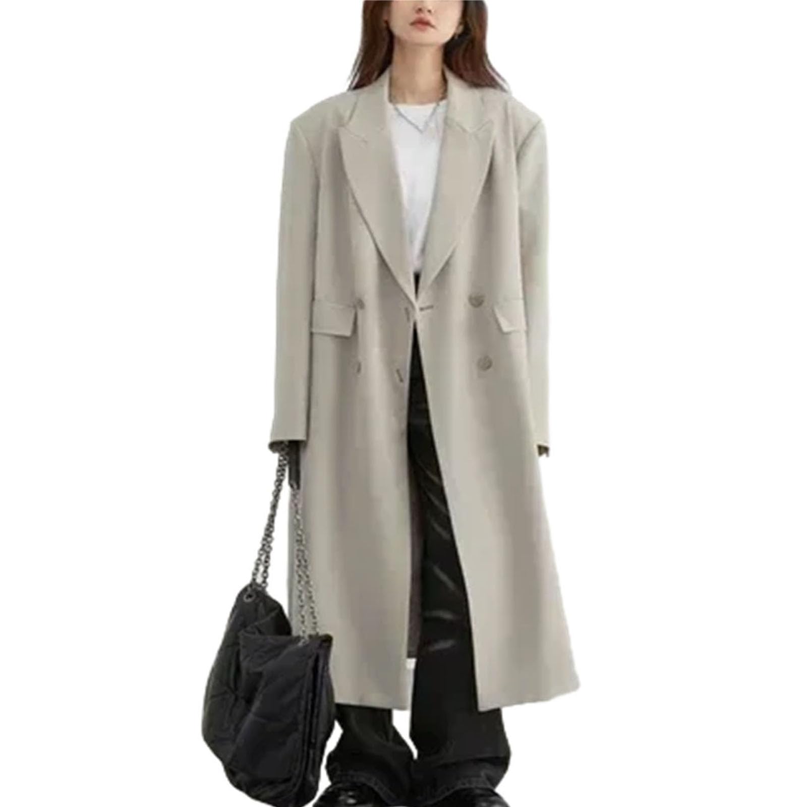 Womens Trench Coat Solid Loose Casual Long Overcoat Double Breasted Female Windbreak Outerwears